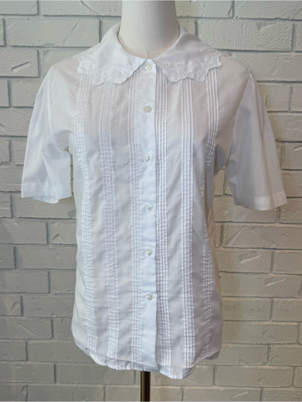 Vintage 80s 90s Rhoda Lee White Pin-tuck Blouse Womens S